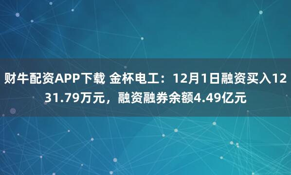 财牛配资APP下载 金杯电工：12月1日融资买入1231.79万元，融资融券余额4.49亿元